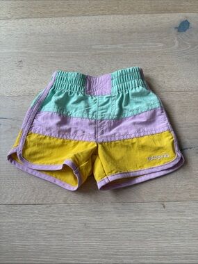 Patagonia boys sz 3-6 m boardshorts Colorblock Yellow Purole Green